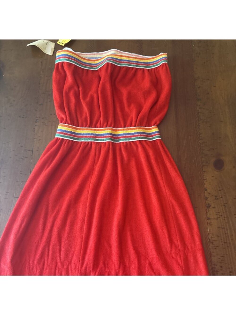 Vintage Red Terry cloth Dress Sundress Yellow Trim Size Large NOS 1970’s Runs Sm - Picture 7 of 8